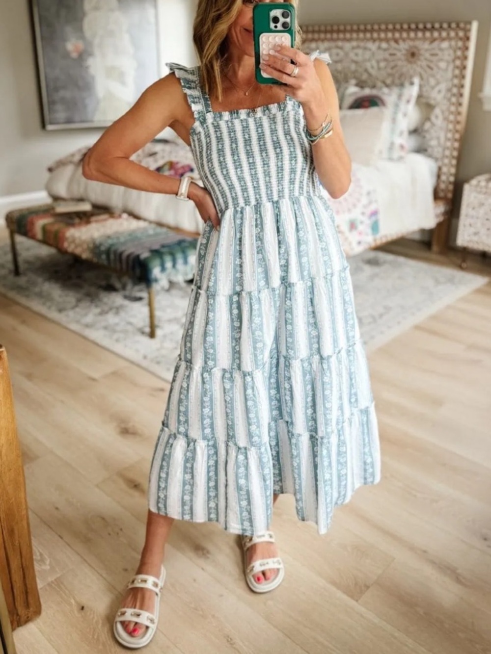 J Crew Doen-like floral printed smocked ruffle cotton midi dress - Picture 2 of 12